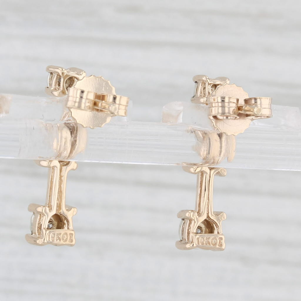 Light Gray Diamond 3-Stone Journey Earrings 10k Yellow Gold Pierced Drops