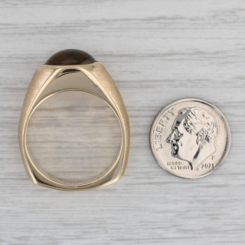 Gray Brown Cat's Eye Sapphire Diamond Ring 14k Yellow Gold Size 10.5 Men's GIA