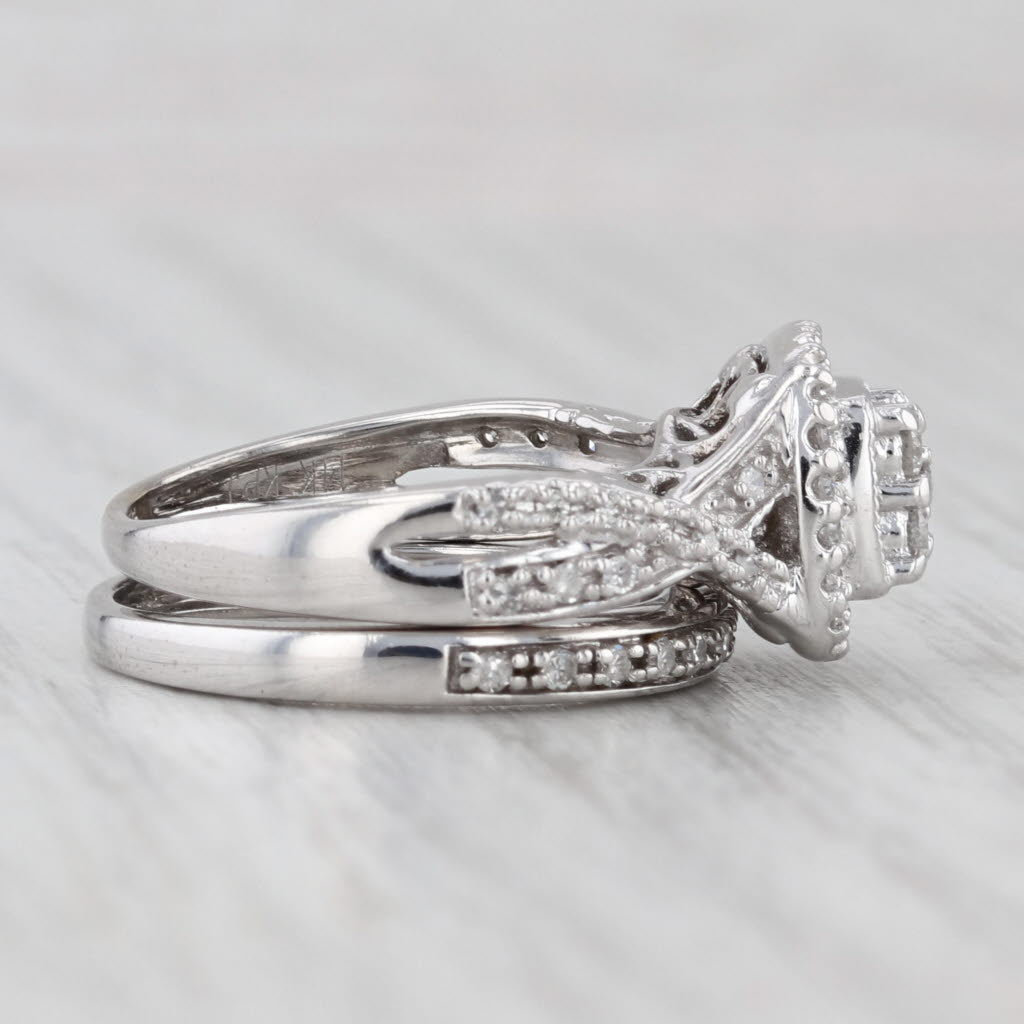 Light Gray 0.31ctw Diamond Halo Engagement Ring Wedding Band Bridal Set 14k Gold Size 4.75