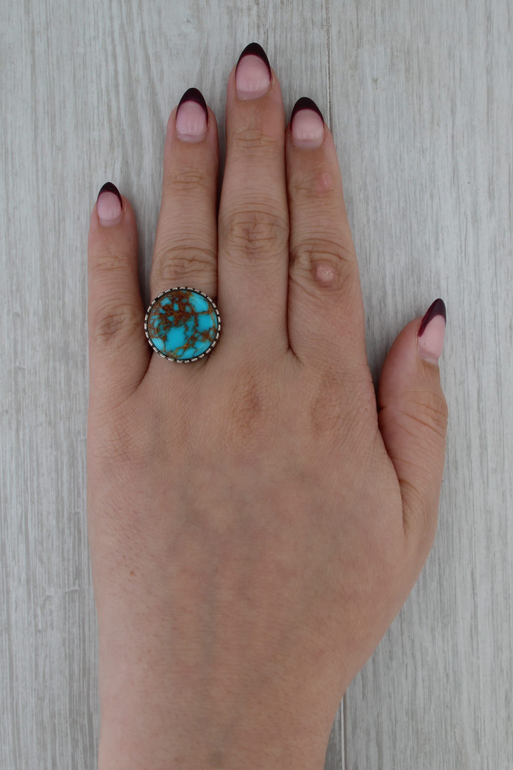Vintage Native American Resin Ring Sterling Silver Imitation Turquoise Kewa Sz 8