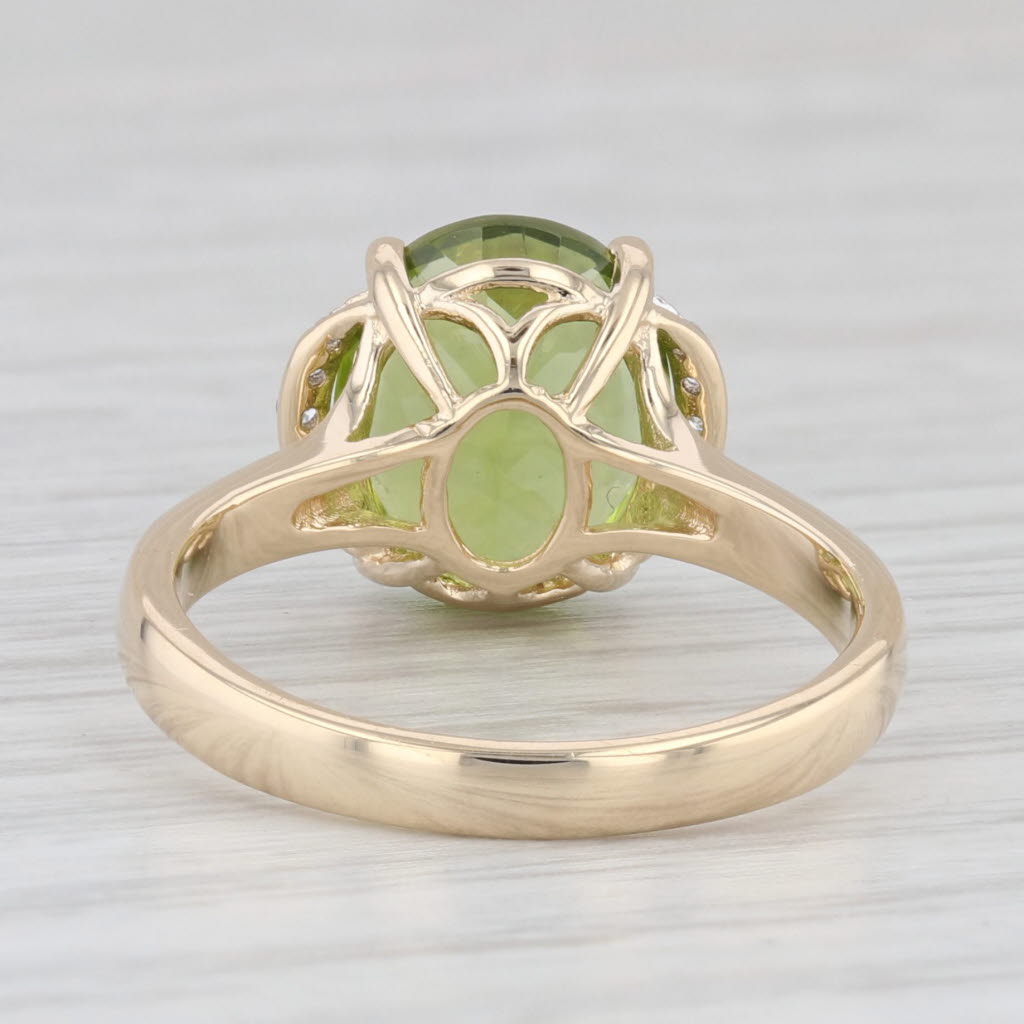 Light Gray 4.03ctw Oval Peridot Diamond Ring 14k Yellow Gold Size 7