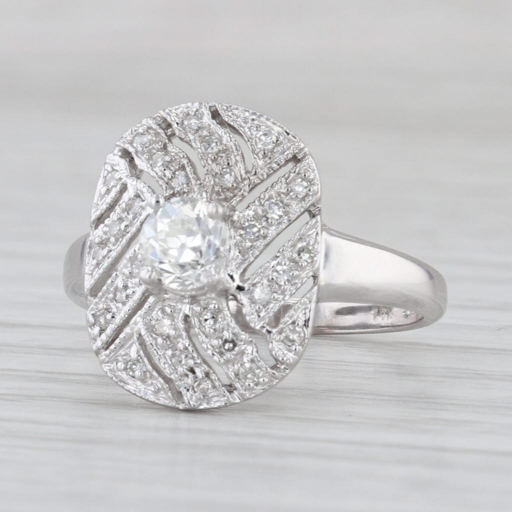 0.59ctw Diamond Engagement Ring 14k White Gold Size 7.25 Pave Openwork