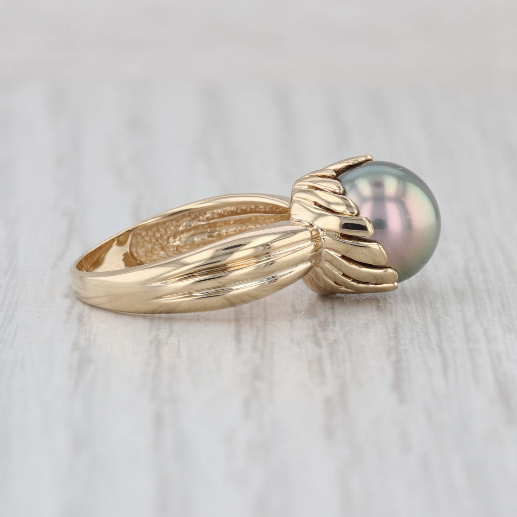 Gray Saltwater Cultured Pearl Solitaire Ring 14k Yellow Gold Size 7