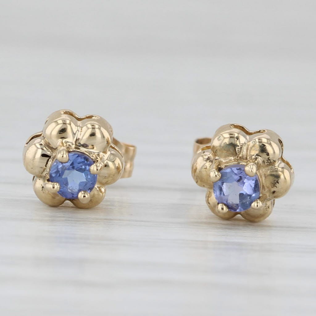 Light Gray 0.25ctw Tanzanite Flower Stud Earrings 14k Yellow Gold Solitaire Studs