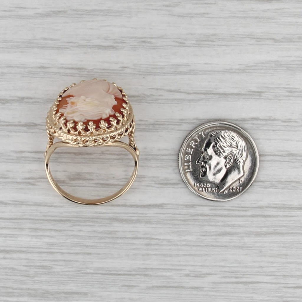 Vintage Cameo Ring 10k Yellow Gold Size 9 Statement Figural Carved Shell