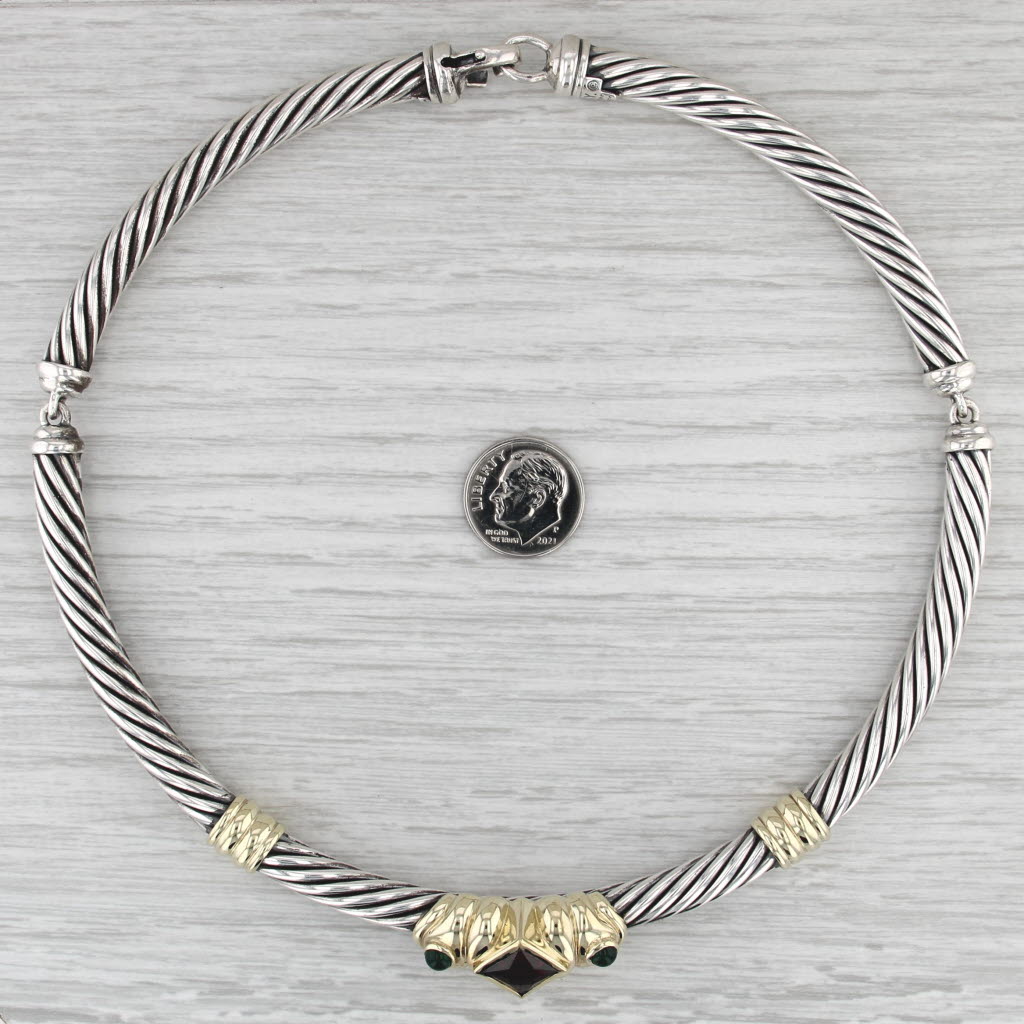 David Yurman Renaissance Collar Necklace Sterling Silver 14k Gold Garnet