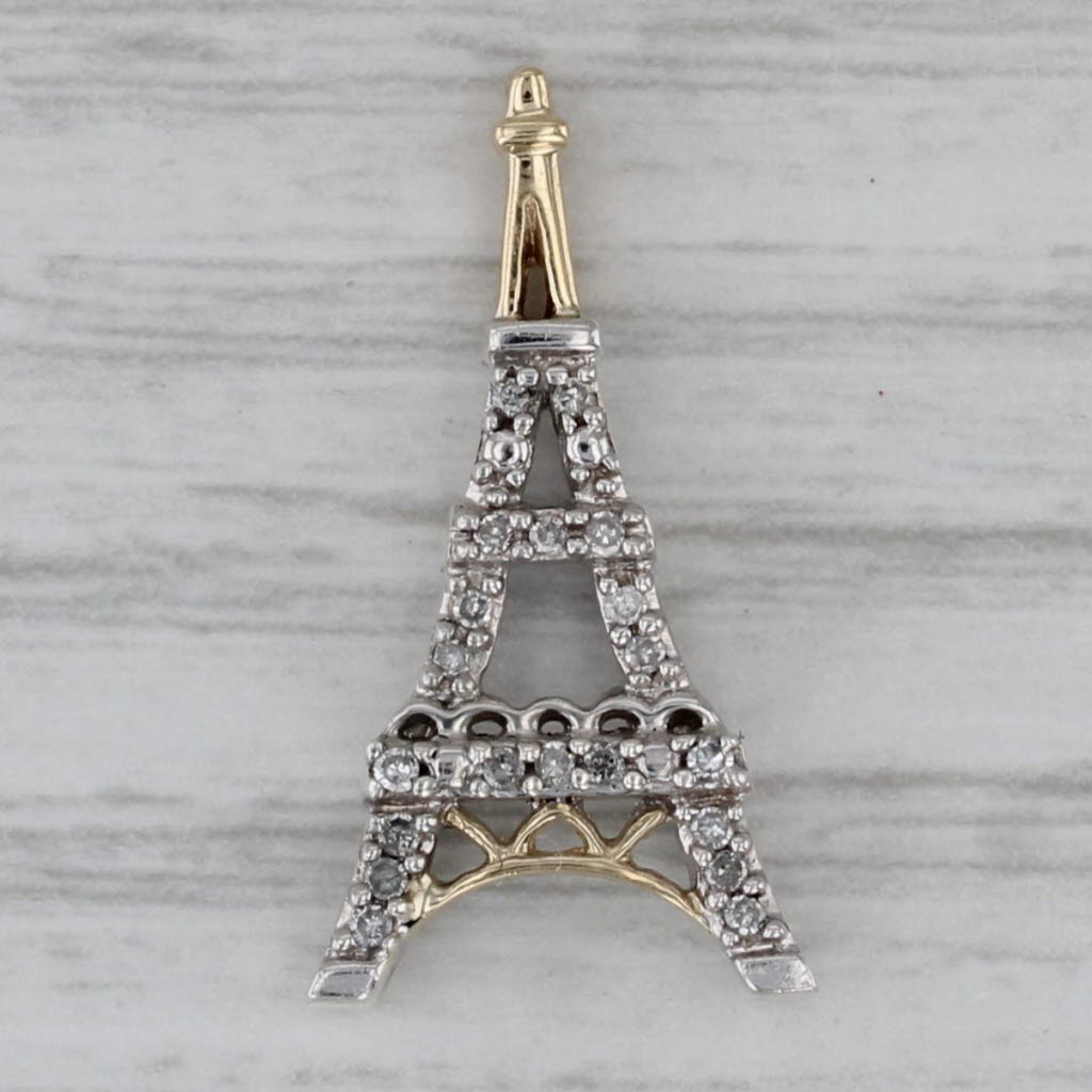 Gray 0.10ctw Diamond Eiffel Tower Pendant Sterling Silver 14k Gold Paris Souvenir