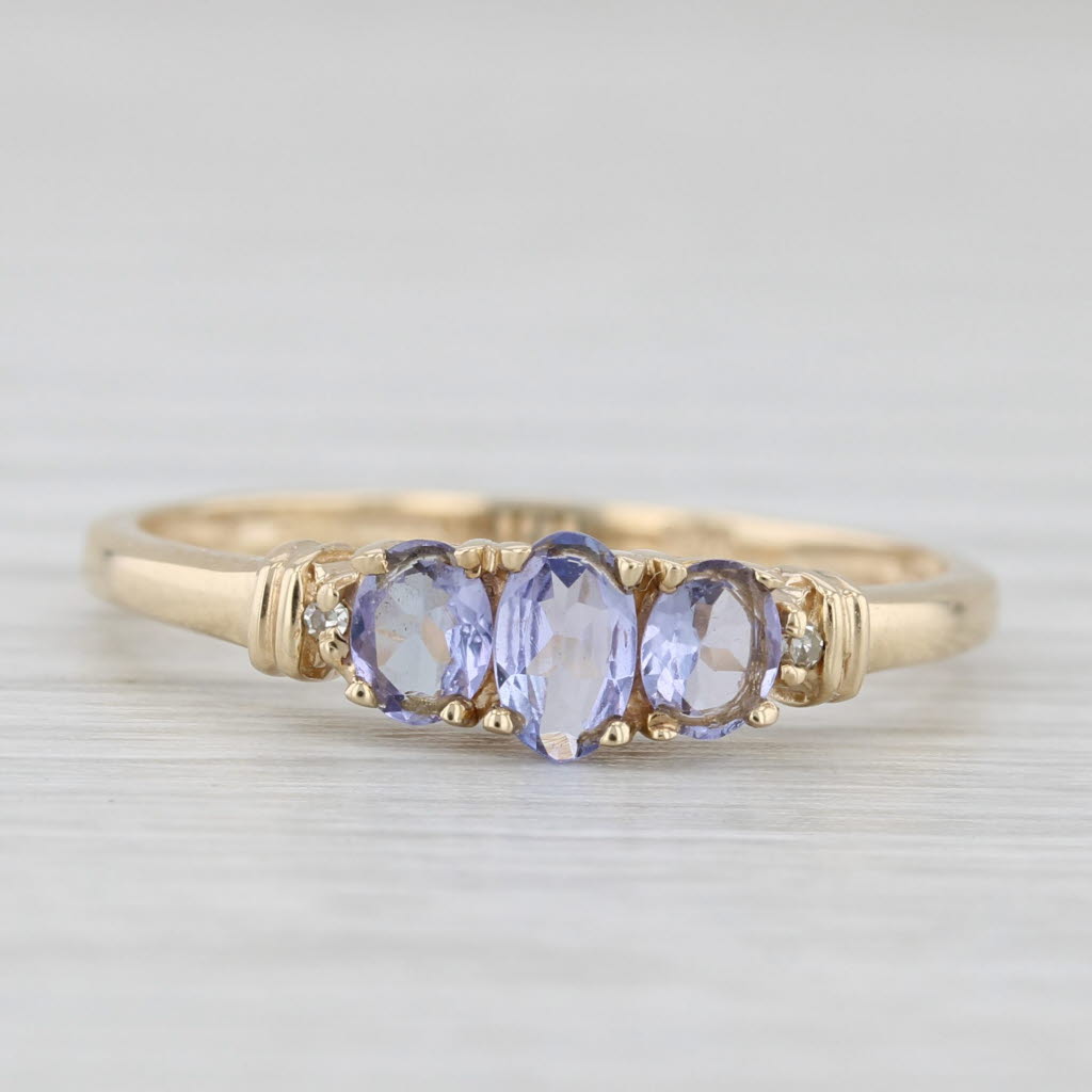 Light Gray 0.65ctw Tanzanite Diamond Ring 10k Yellow Gold 3-Stone Stackable Size 8.25