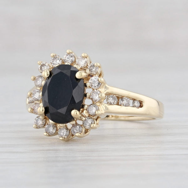 Light Gray Oval Black Stone Halo Ring 14k Yellow Gold Size 5.5 Engagement