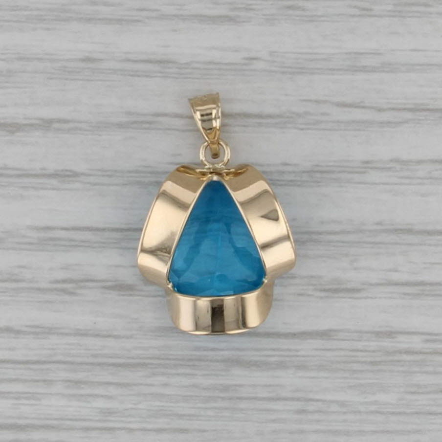 10.70ct Blue Topaz Pear Abstract Frame Pendant 14k Yellow Gold
