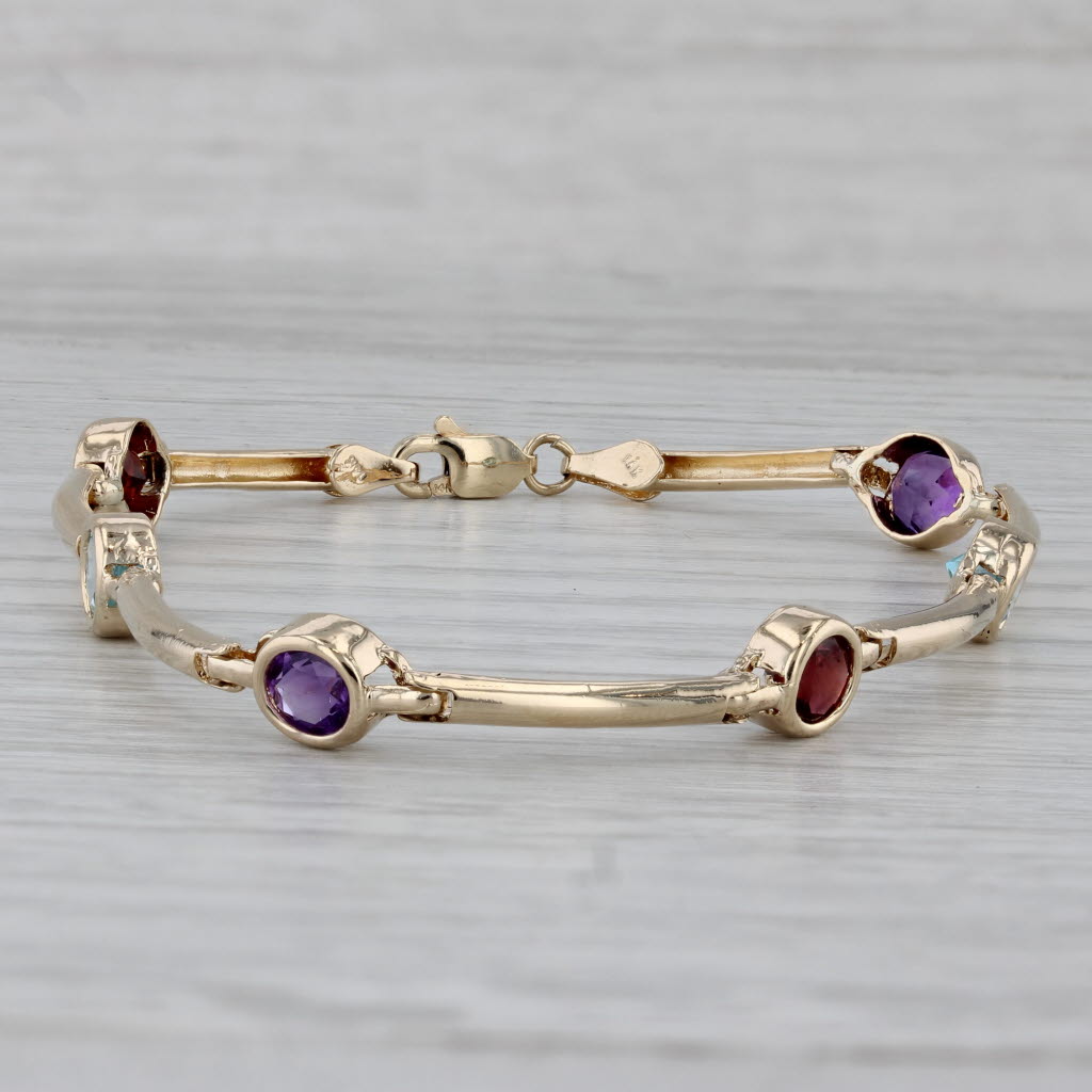 Gray 2.35ctw Bar Link Gemstone Bracelet 14k Yellow Gold 6.75" Garnet Amethyst Topaz