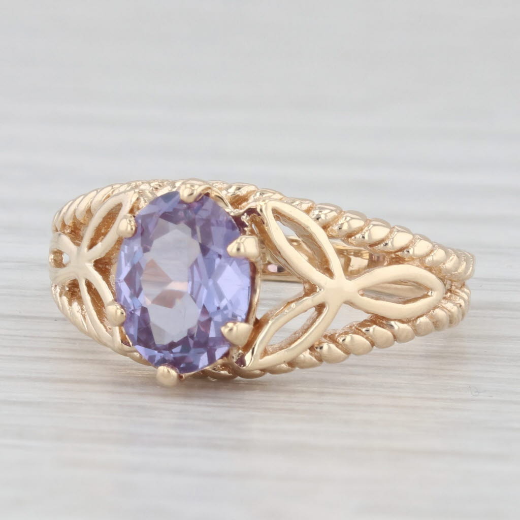 Light Gray 1.32ct Lab Created Purple Sapphire Ring 10k Yellow Gold Size 6.5 Floral