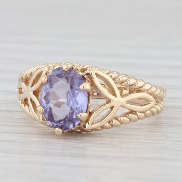 1.32ct Lab Created Purple Sapphire Ring 10k Yellow Gold Size 6.5 Floral