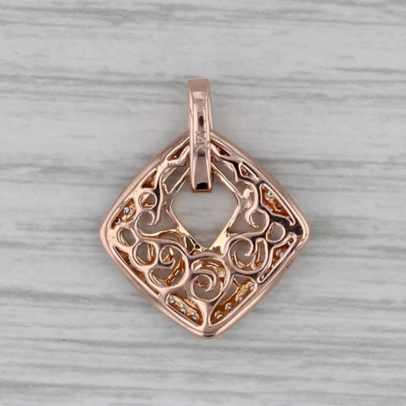 0.15ctw Diamond Framed Scrollwork Pendant 14k Rose Gold Small Drop
