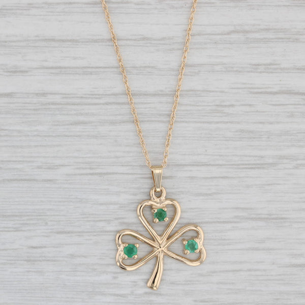 Light Gray 0.24ctw Emerald Clover Shamrock Pendant Necklace 14k Yellow Gold 19.75"