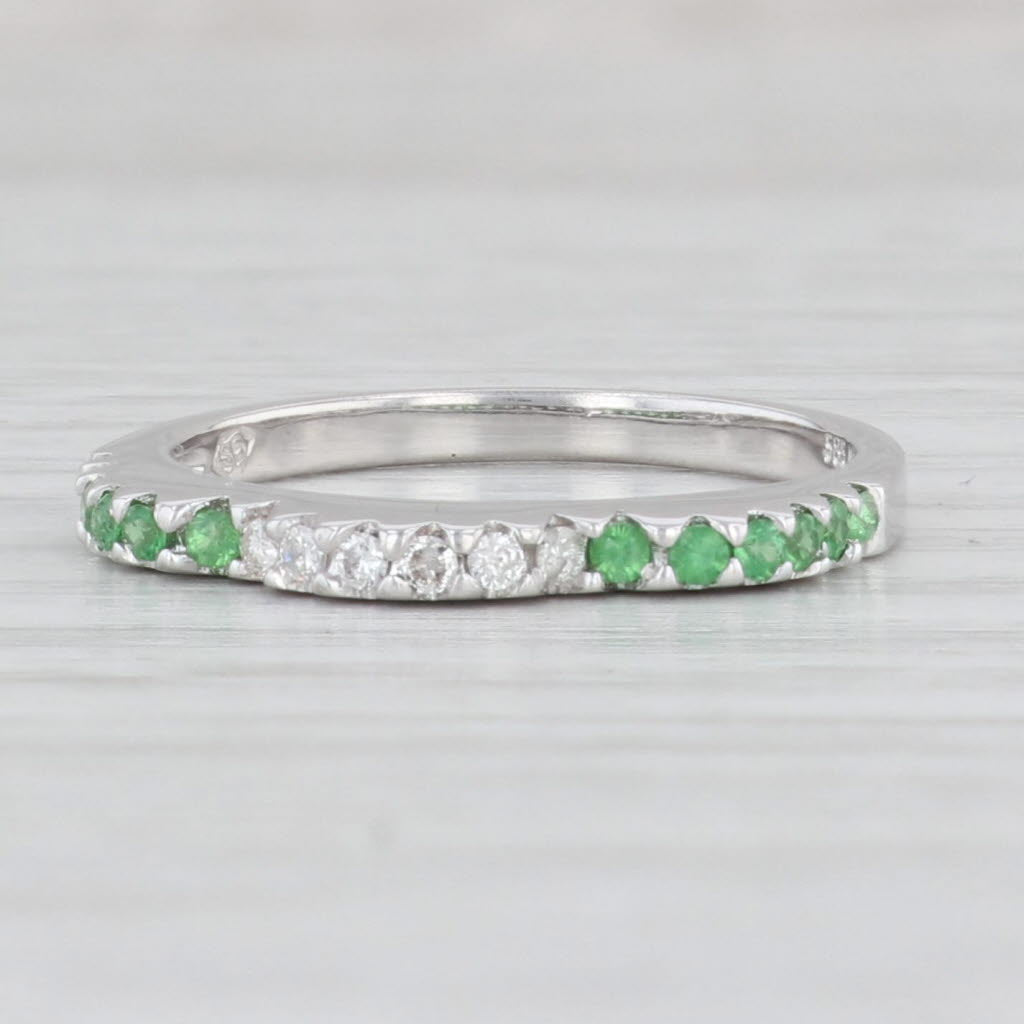 Light Gray 0.22ctw Diamond Green Garnet Ring 14k White Gold Size 7.25 Stackable Band