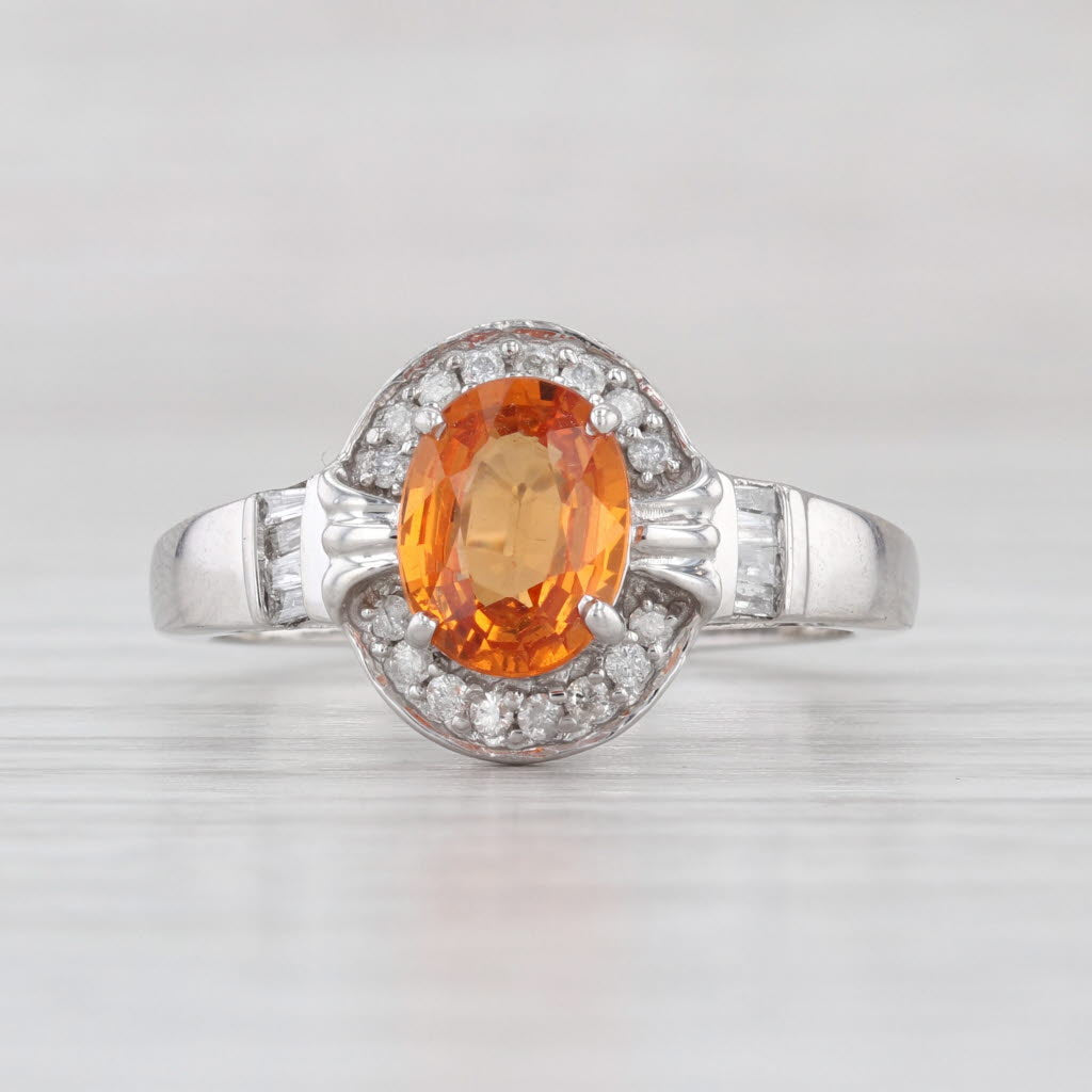 2.58ctw Spessartite Orange Garnet Diamond Halo Ring 10k White Gold Size 8