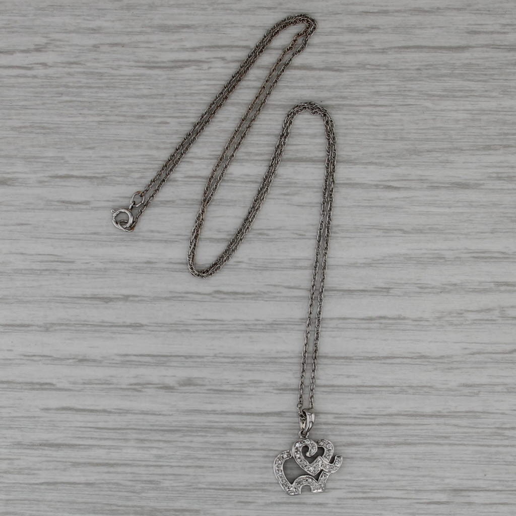 Diamond Openwork Elephant Heart Pendant 14k White Gold 18.25" Rope Chain