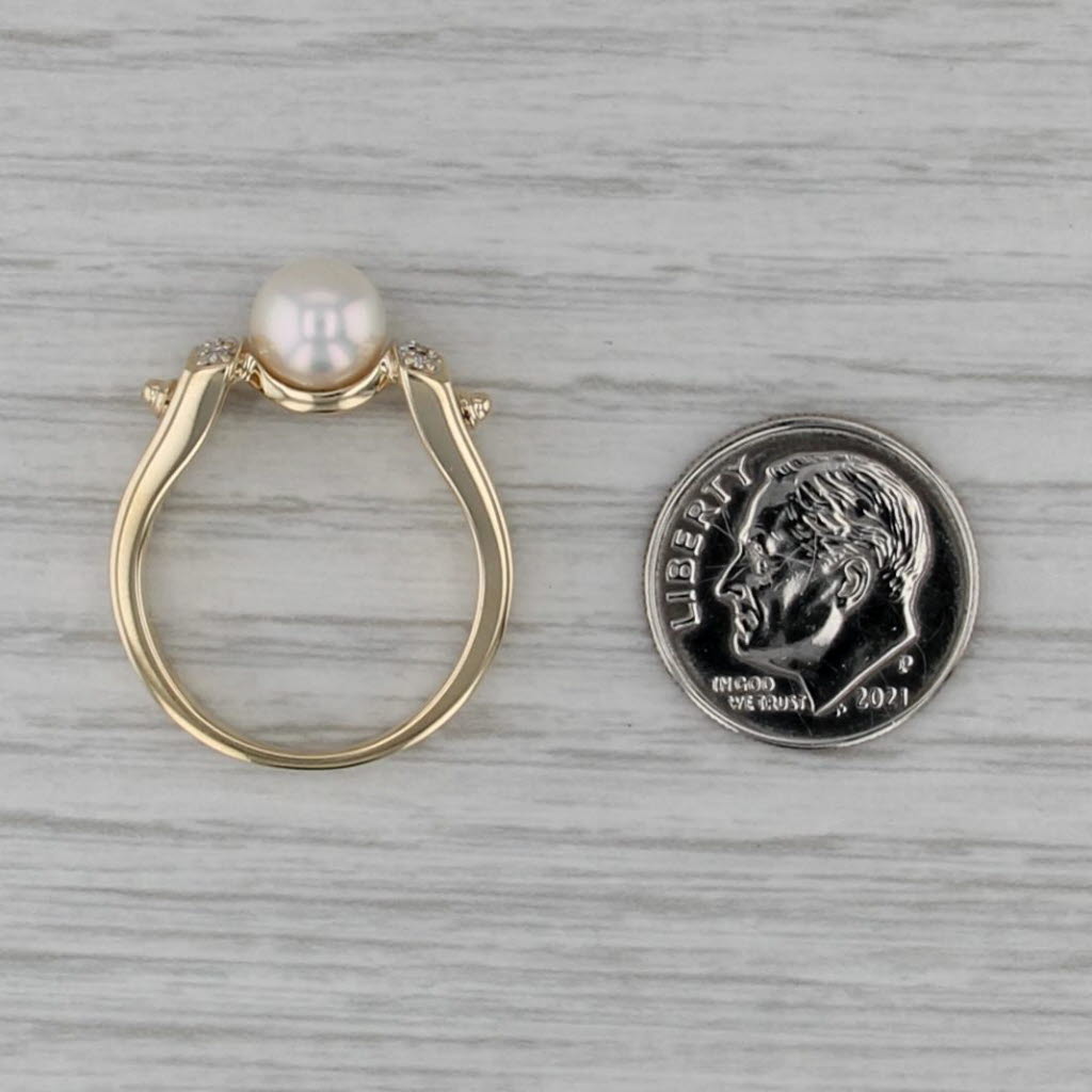 7.1mm Cultured Pearl Diamond Ring 14k Yellow Gold Size 7.25
