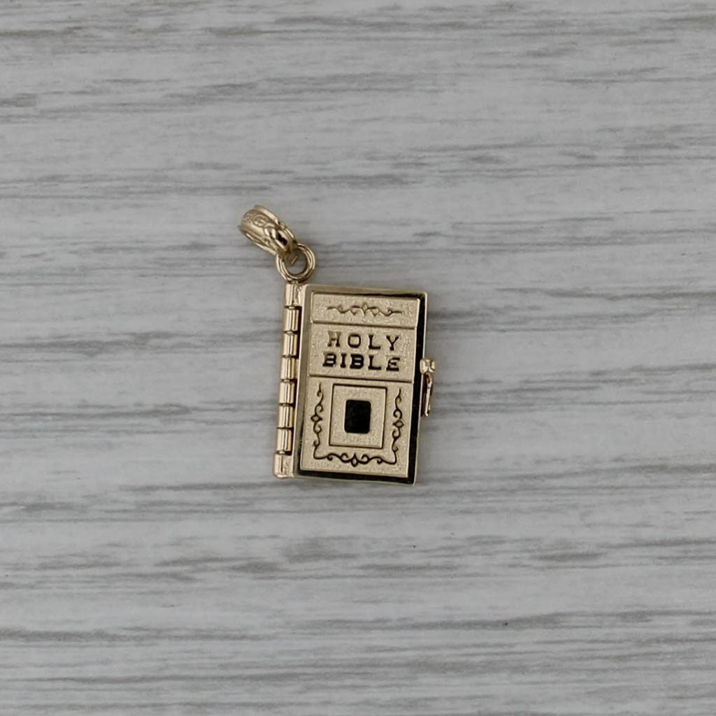 Holy Bible Pendant 14k Yellow Gold Opens Lord's Prayer Inscribed Engravable