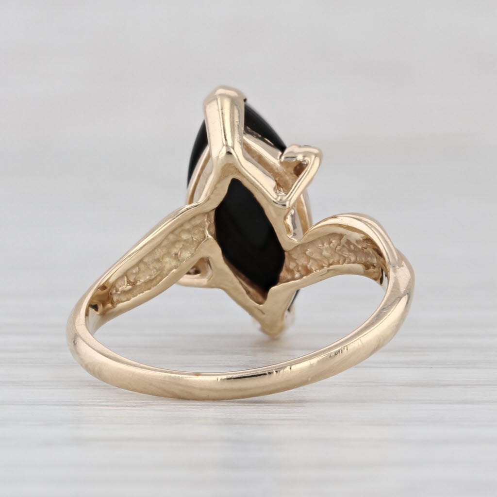 Navette Onyx Diamond Bypass Ring 10k Yellow Gold Size 6.5