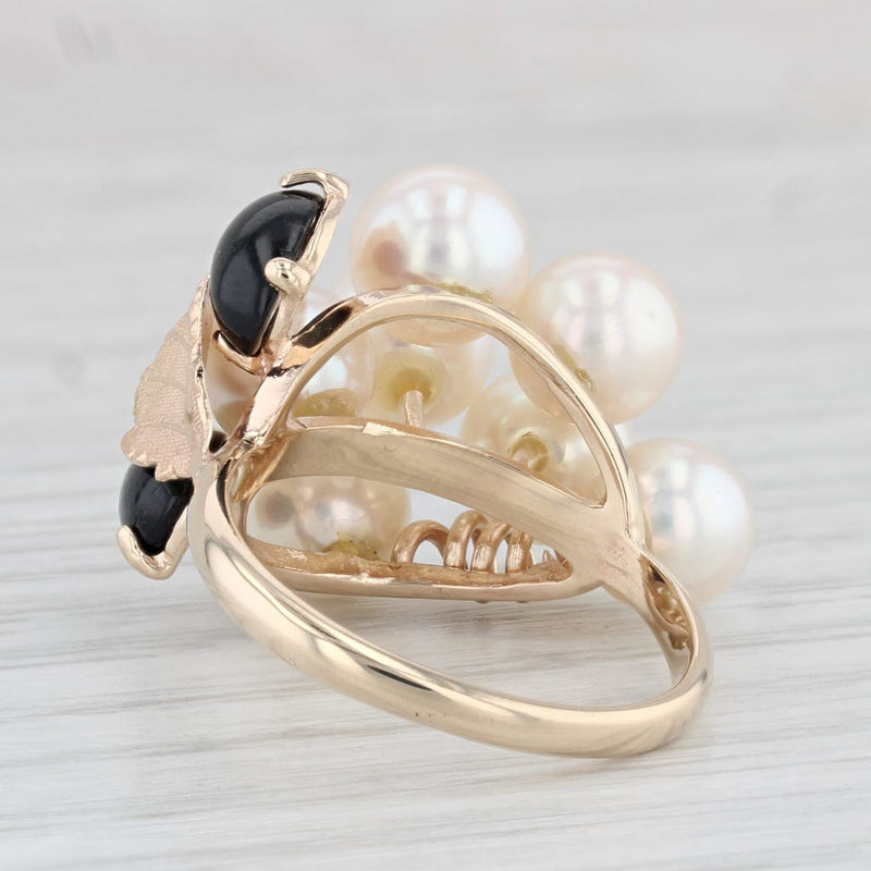 Black Coral Cultured Pearl Cluster Ring 14k Yellow Gold Size 7.5 Cocktail