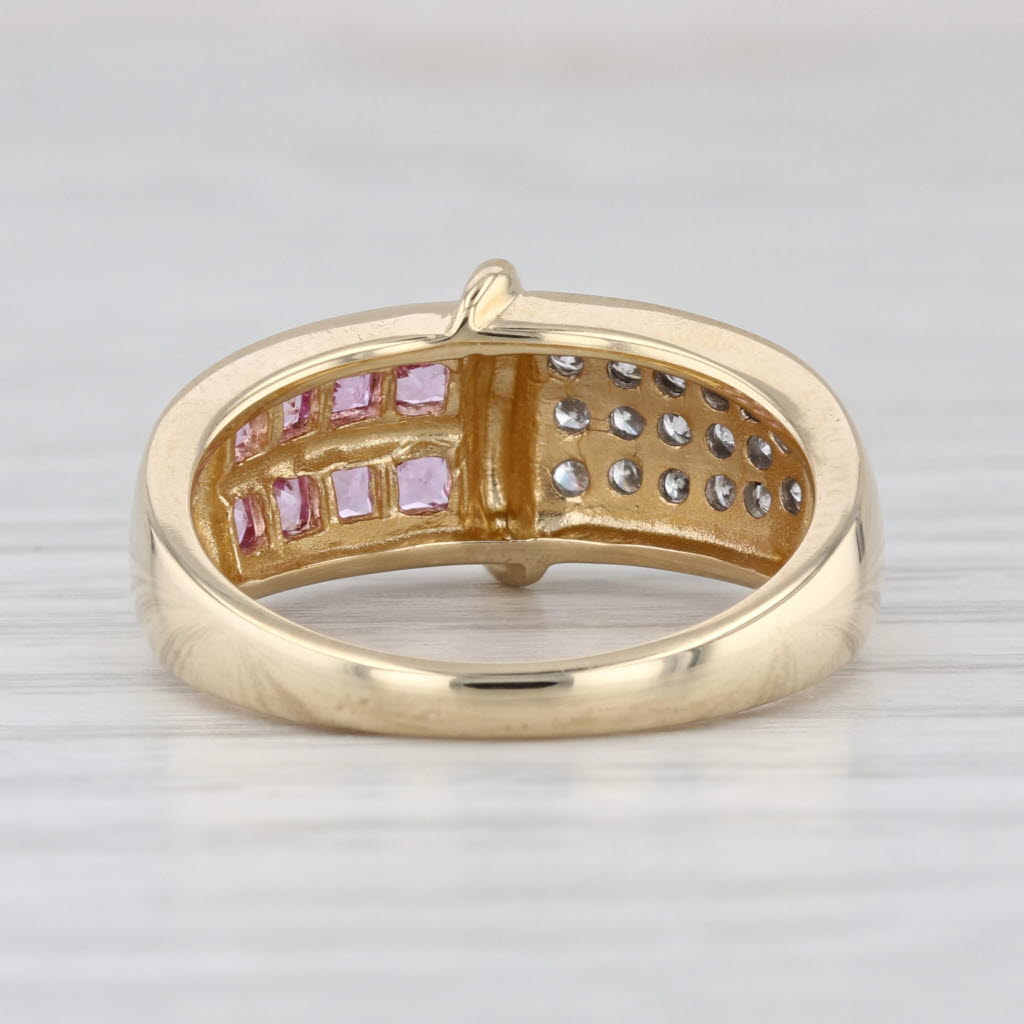 0.95ctw White Diamond Pink Sapphire 14k Yellow Gold Size 7