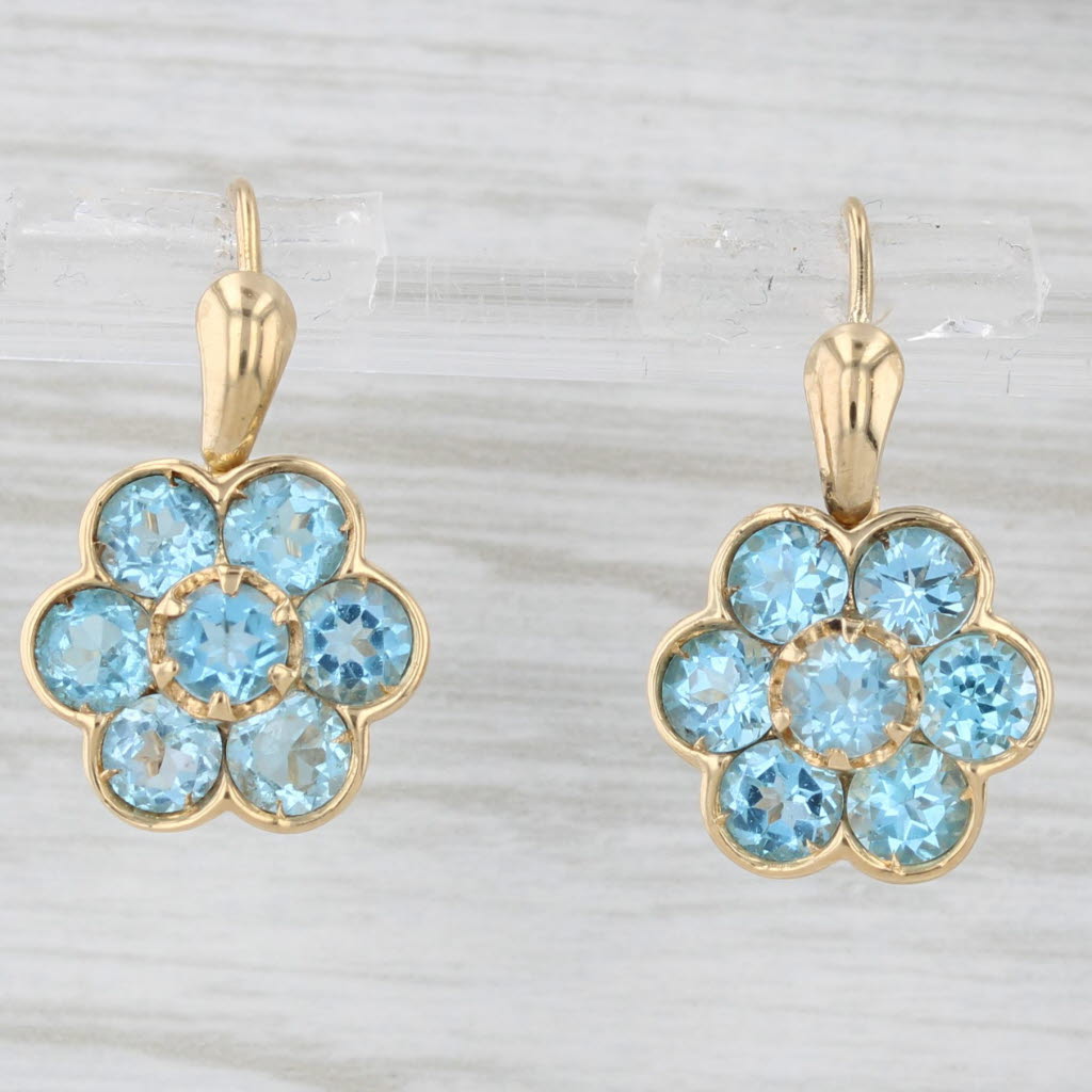 Light Gray 4.50ctw Blue Topaz Flower Drop Earrings 18k Yellow Gold Leverbacks