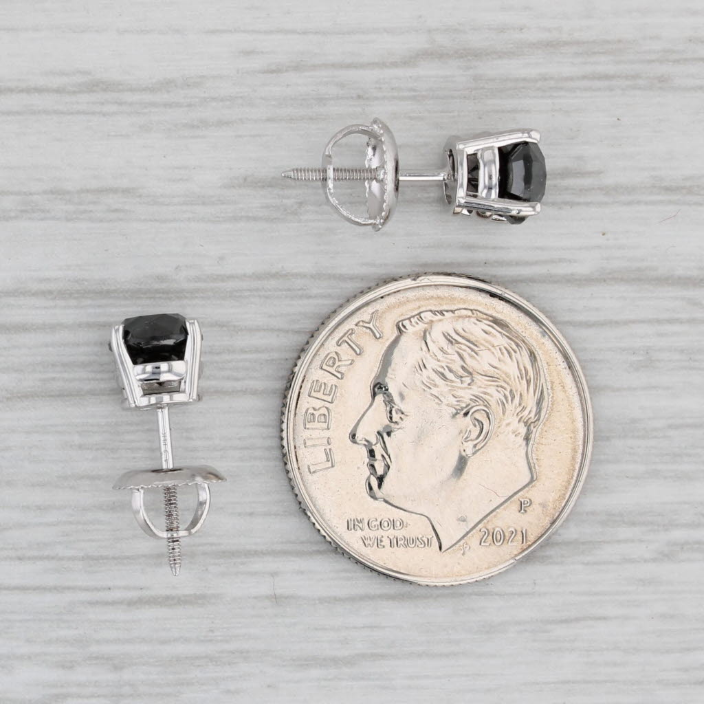 Gray 1.63ctw Round Black Diamond Stud Earrings 14k White Gold