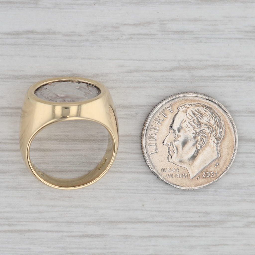 Gray Figural Coin Copy Ring 18k Yellow Gold Silver Size 4 Signet