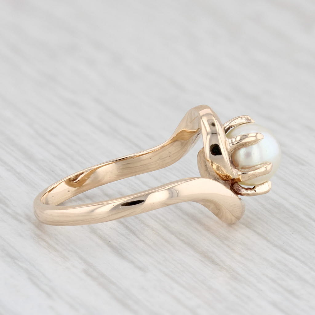 Light Gray Cultured Pearl Solitaire Ring 10k Yellow Gold Size 6 Bypass