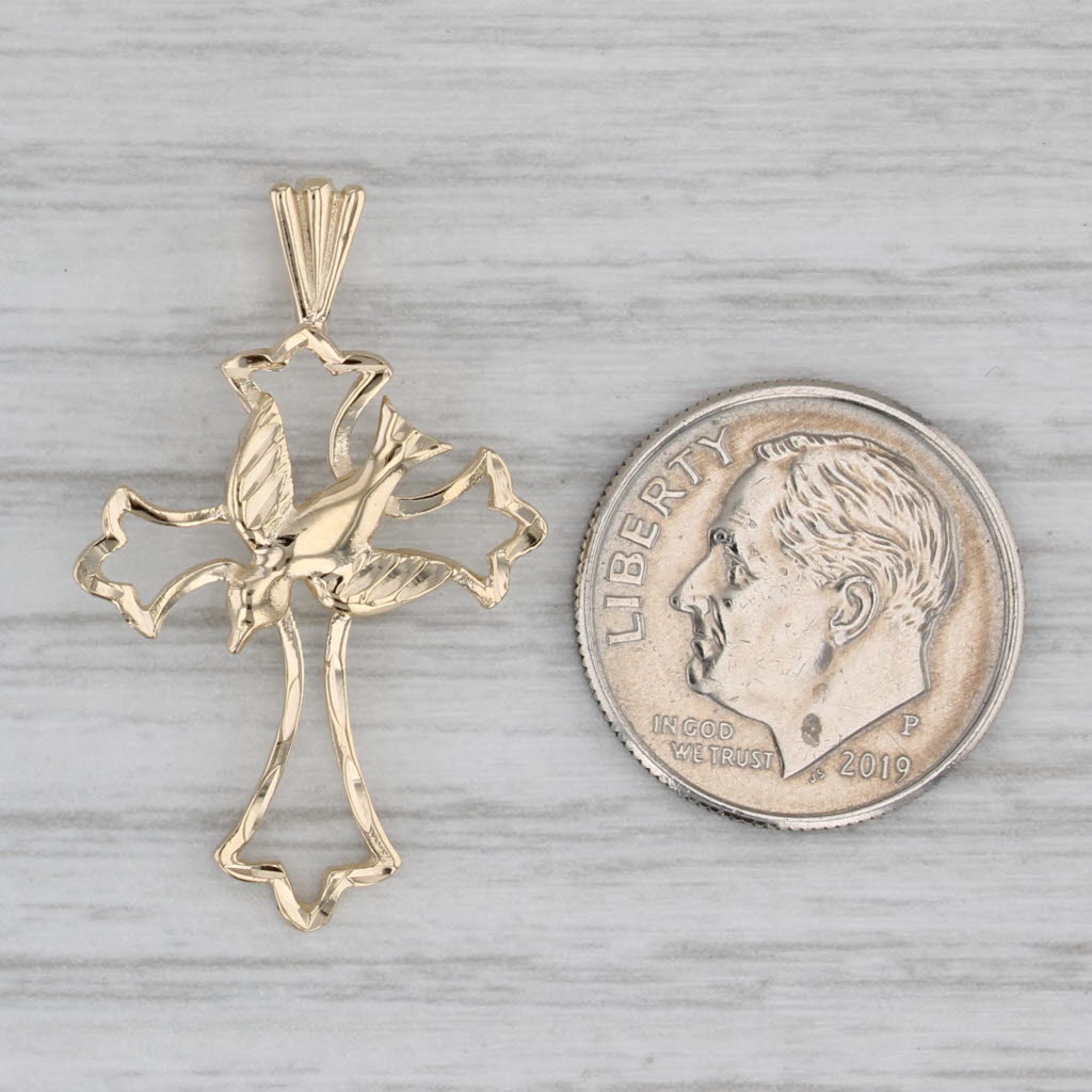 Gray Dove Cross Pendant 14k Yellow Gold Religious Jewelry