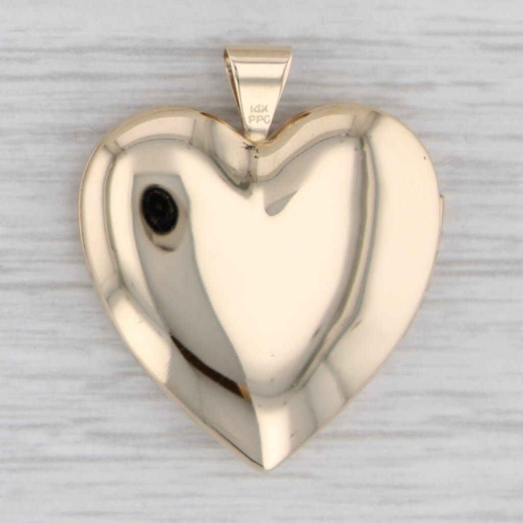 Gray Vintage Floral Heart Photo Locket Pendant 14k Yellow Gold Engravable