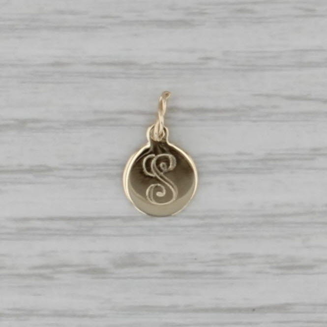 Engraved Letter Initial "S" Pendant 14k Yellow Gold Small Round Charm