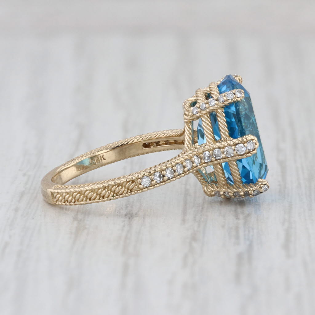 Judith Ripka 7.80ctw Oval Blue Topaz Diamond Ring 14k Yellow Gold Size 6.25
