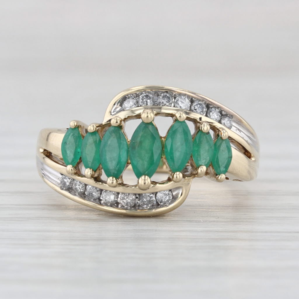 0.87ctw Tiered Emerald Diamond Bypass Ring 10k Yellow Gold Size 7