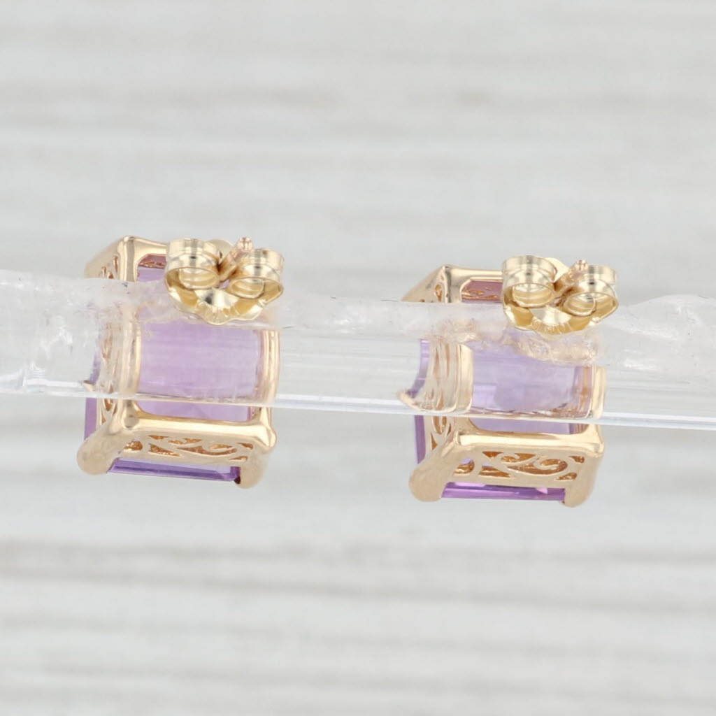 Light Gray 6.5ctw Amethyst Stud Earrings 10k Yellow Gold Emerald Cut Solitaires