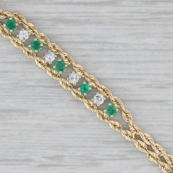 Gray 0.30ctw Emerald Diamond Rope Chain Bracelet 14k Yellow Gold 7"