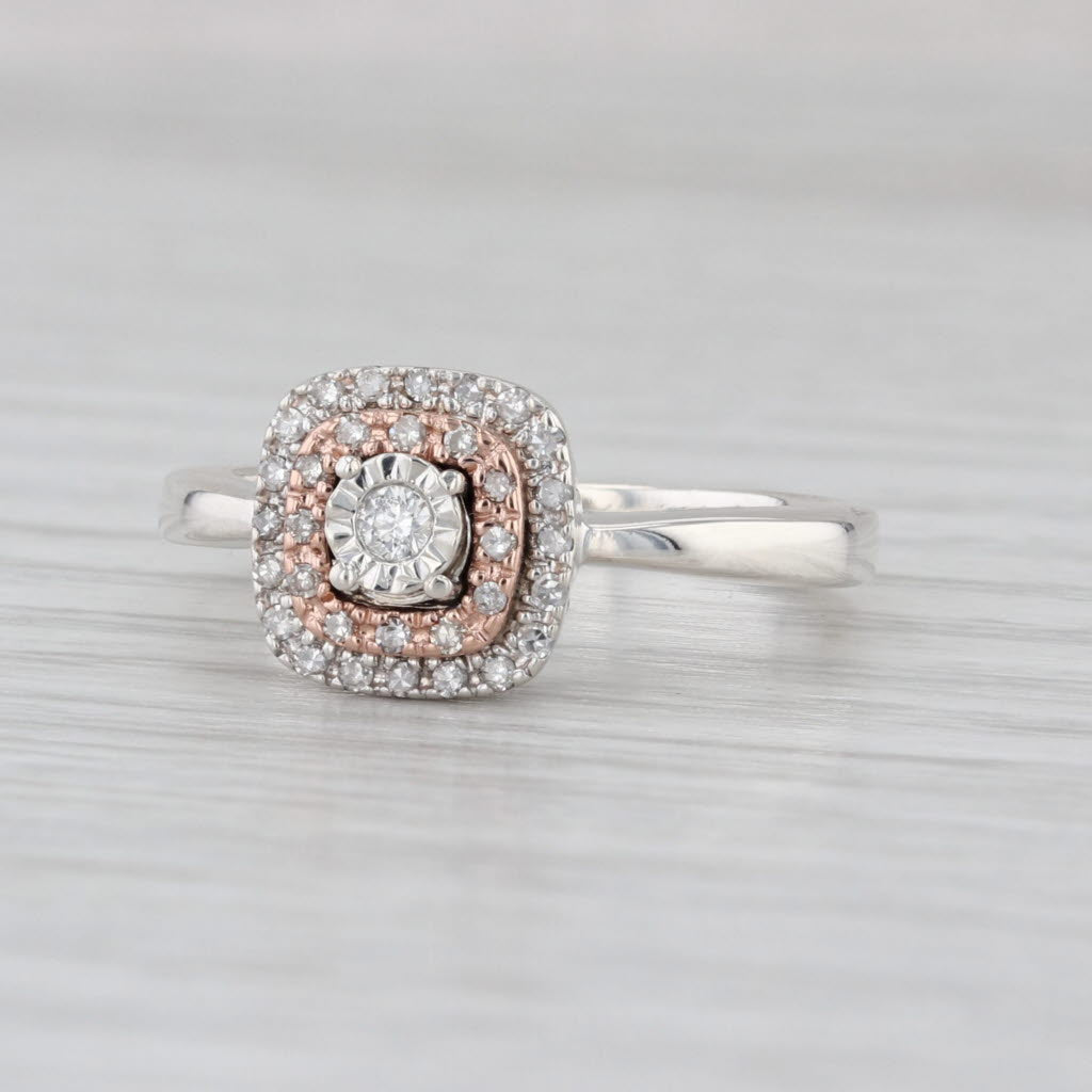0.15ctw Diamond Halo Engagement Ring Sterling Silver 10k Rose Gold Size 7