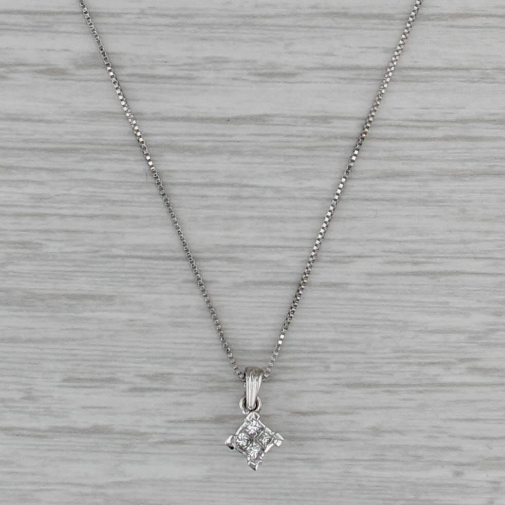 0.12ctw Princess Diamond Pendant Necklace 14k White Gold 19.25" Box Chain
