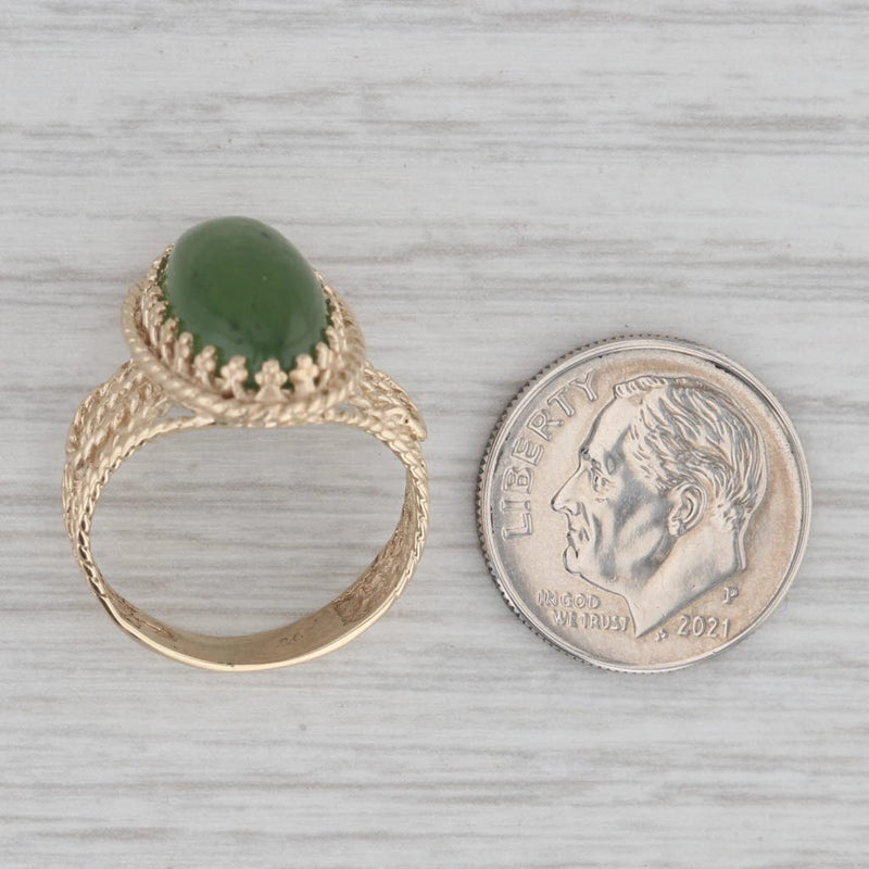 Vintage Green Nephrite Jade Oval Cabochon Ring 10k Yellow Gold Size 6