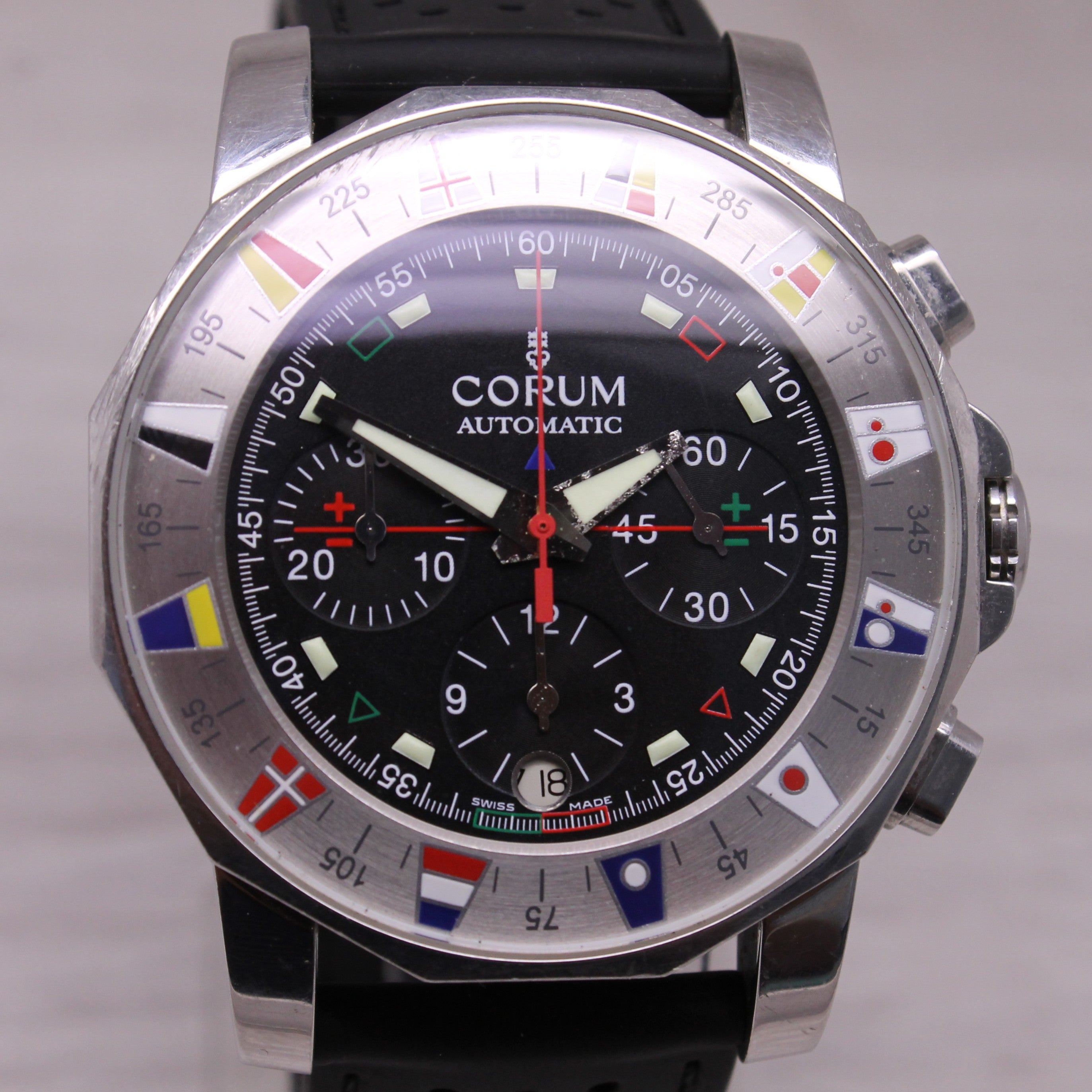 Corum Admirals Cup 285.630.20 Mens Steel 44mm Automatic Chronograph Watch