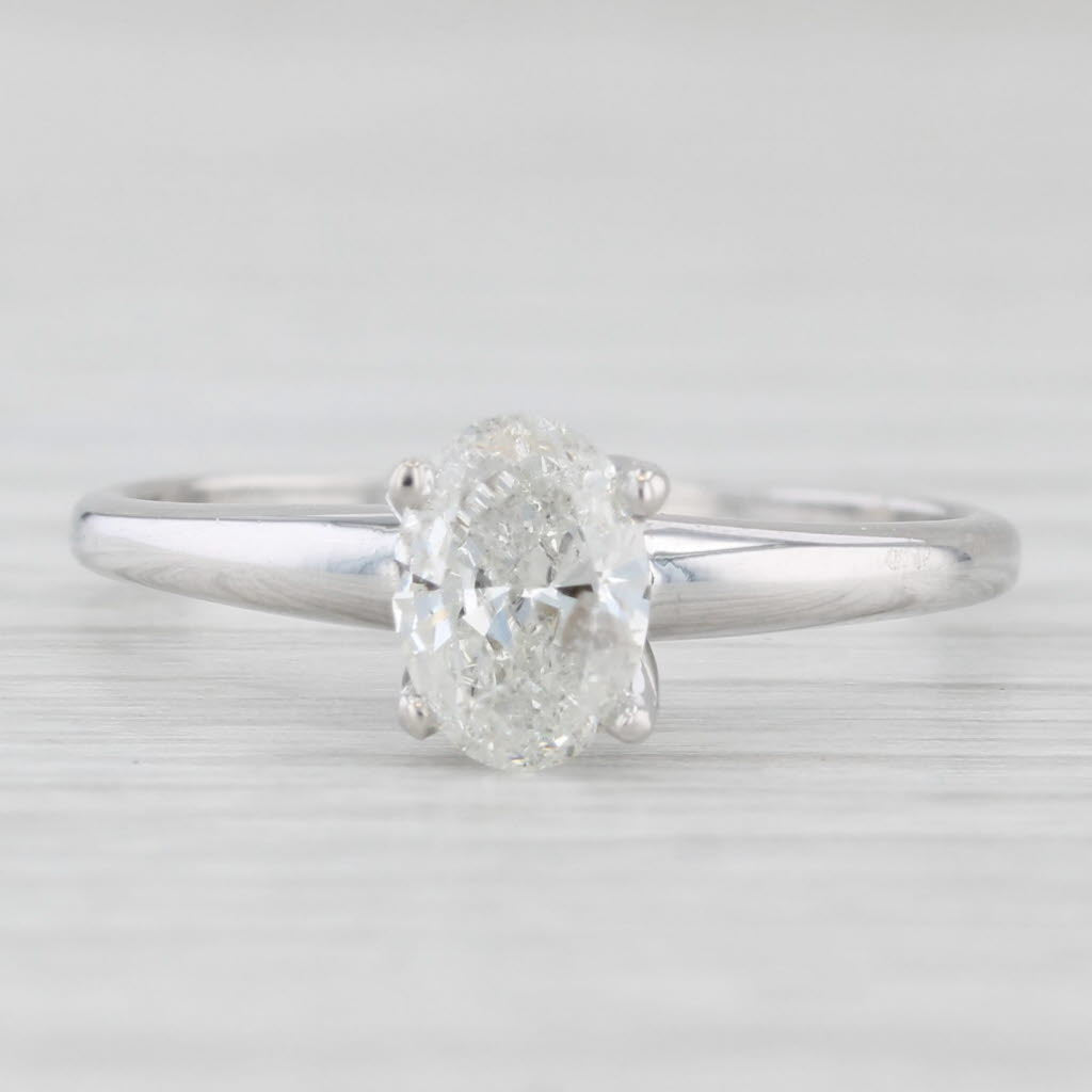 Light Gray 0.64ct Oval Diamond Solitaire Engagement Ring 18k White Gold Size 6.75