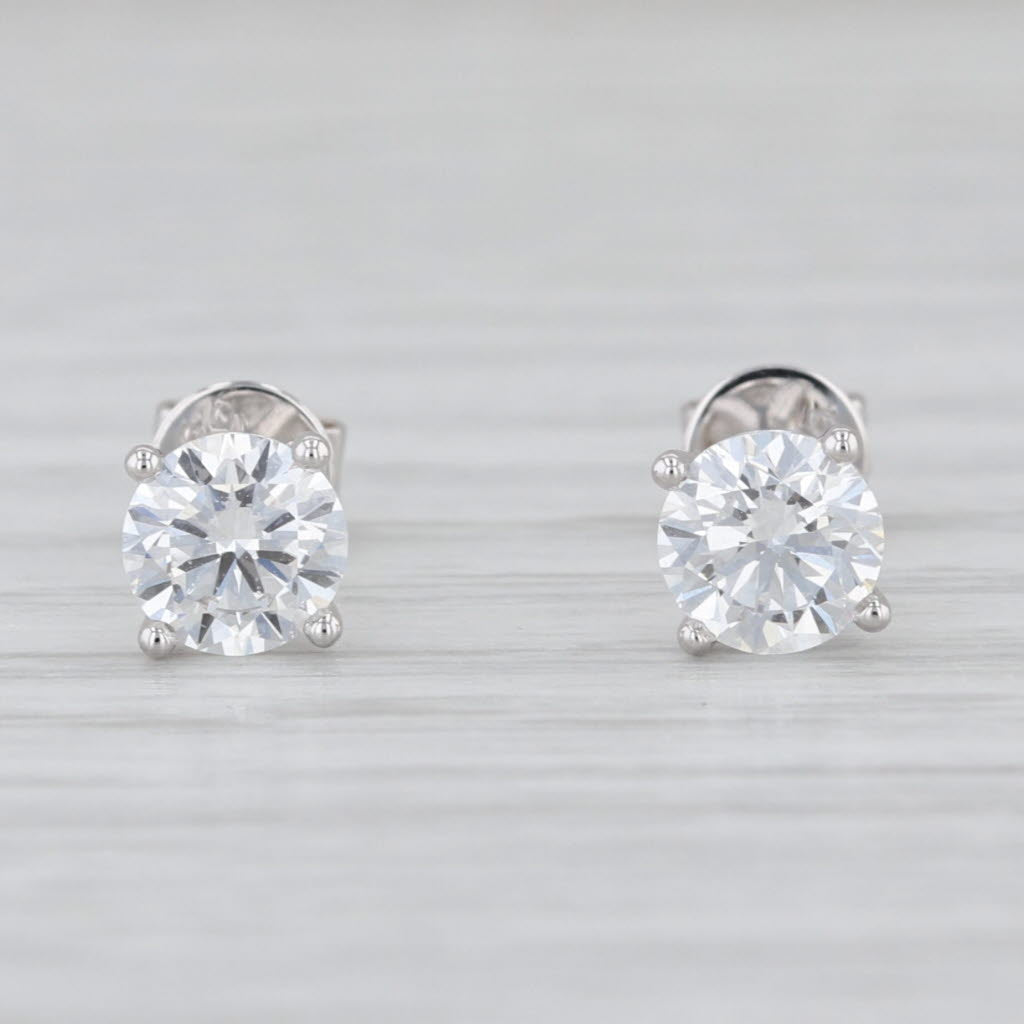 New 1.14ctw Round Lab Grown Diamond Stud Earrings 14k White Gold Studs