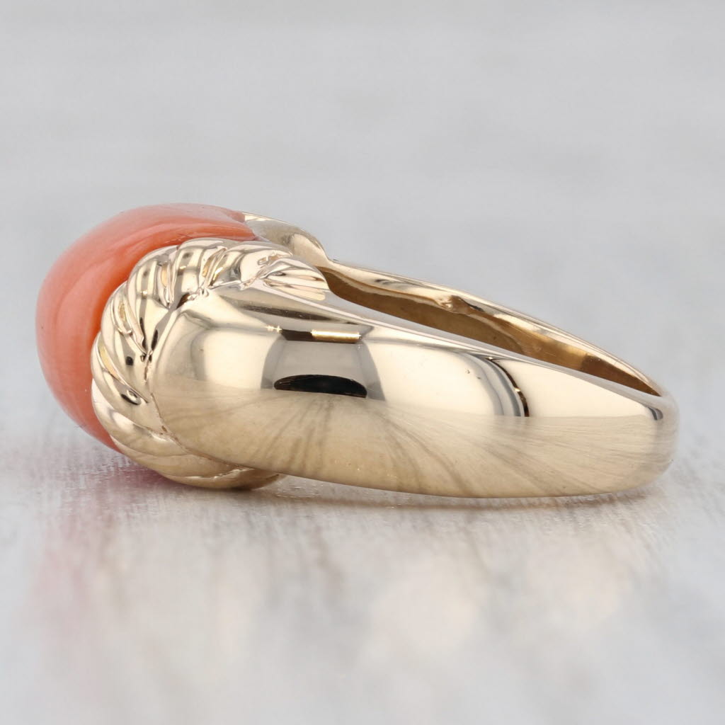 Light Gray Carved Coral Statement Ring 14k Yellow Gold Size 5.75