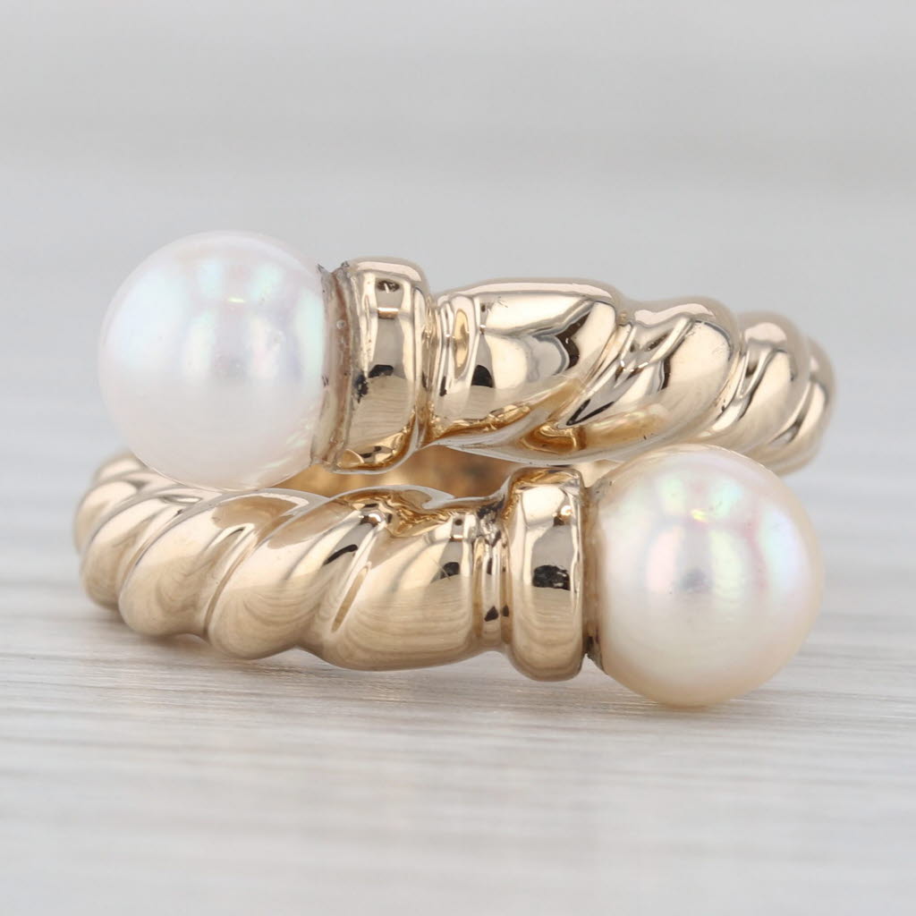 Cultured Pearl Bypass Ring 14k Yellow Gold Size 6 Adjustable
