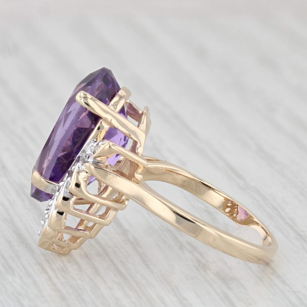 Light Gray 13.36ctw Pear Amethyst Diamond Ring 14k Yellow Gold Size 6.25 Bypass