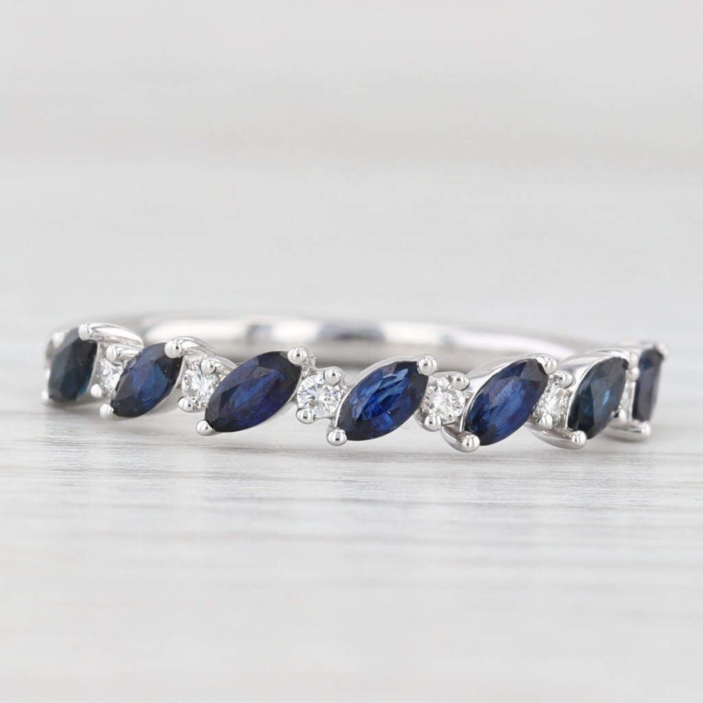 0.96ctw Diamond Sapphire Ring 14k White Gold Size 7.5 Stackable Wedding Band