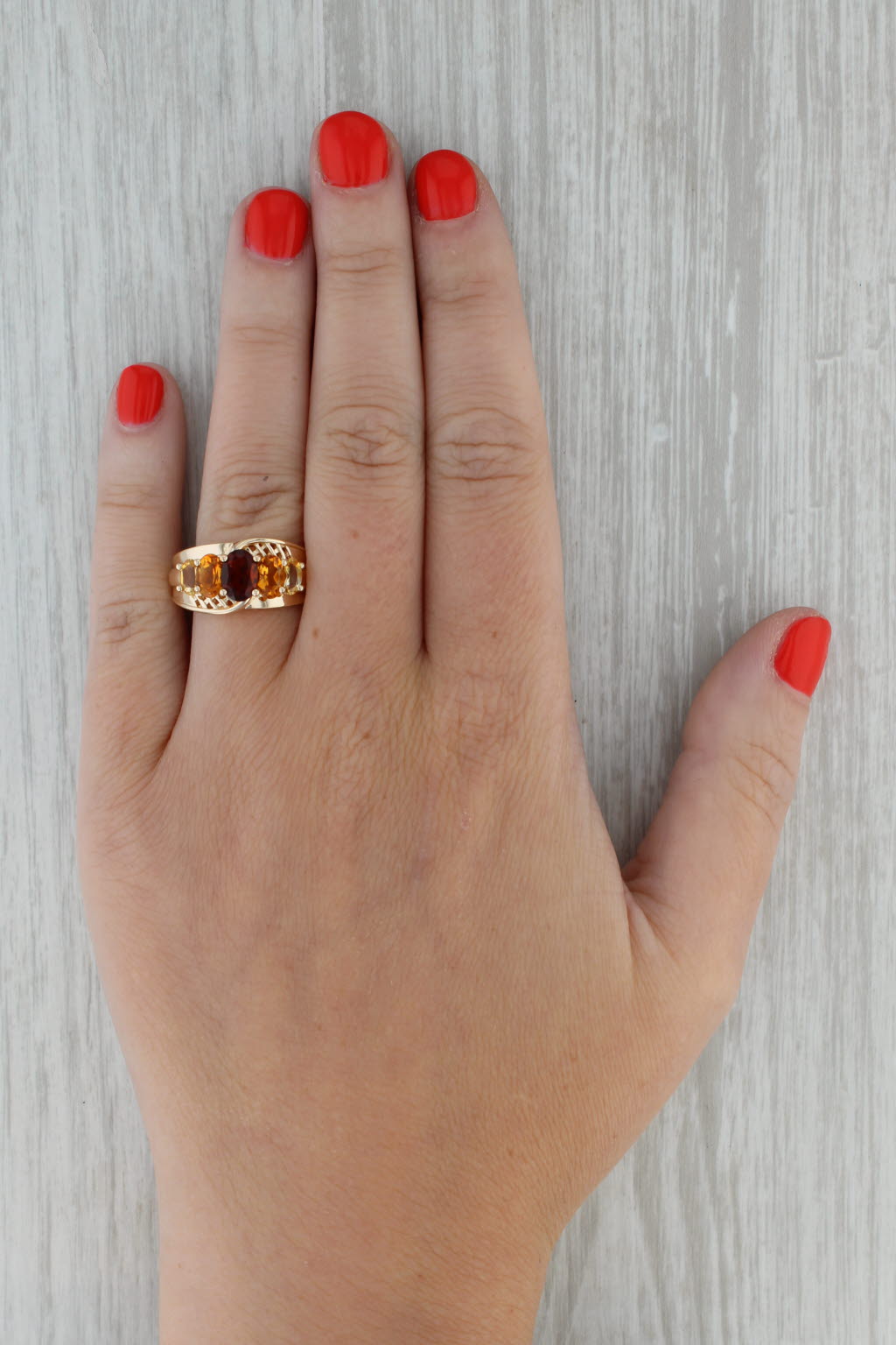 Rosy Brown 2.25ctw Madeira Citrine Ring 14k Yellow Gold Size 8 Tiered Oval 5-Stone