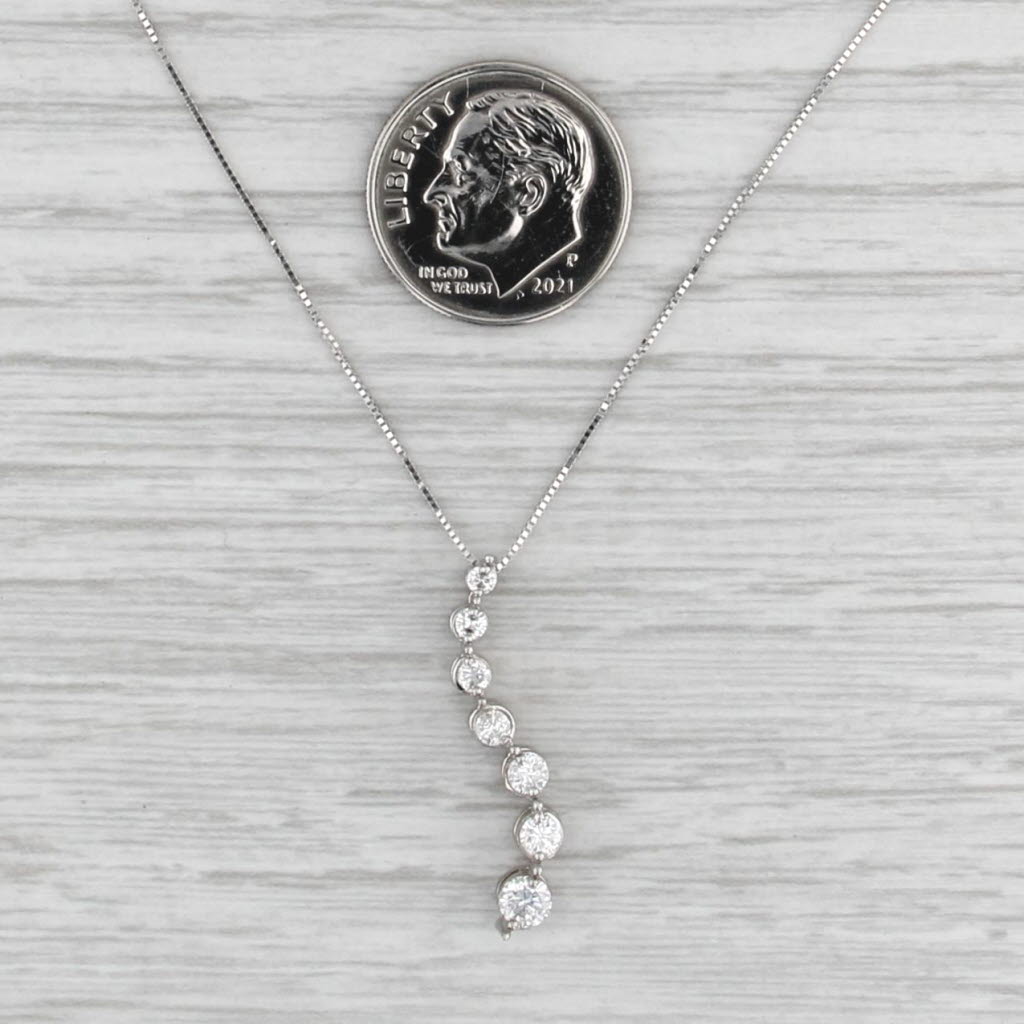 0.50ctw Graduated Diamond Journey Pendant Necklace 14k White Gold 18" Box Chain
